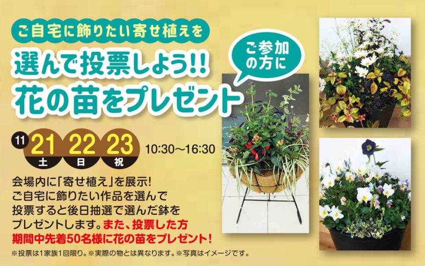 年11月21日 土 22日 日 23日 祝 選んで投票しよう ご参加の方に花の苗をプレゼント 鹿島住宅公園 特設ページ