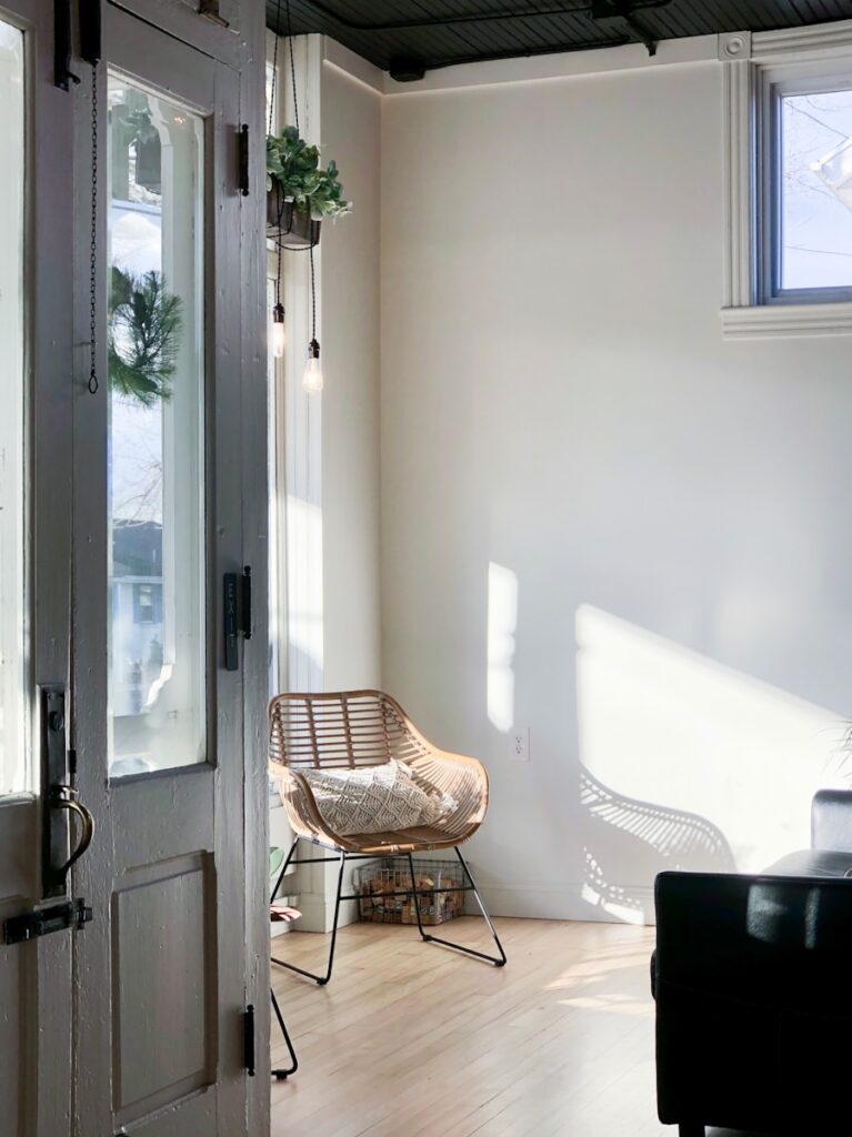 white wooden framed glass door closed